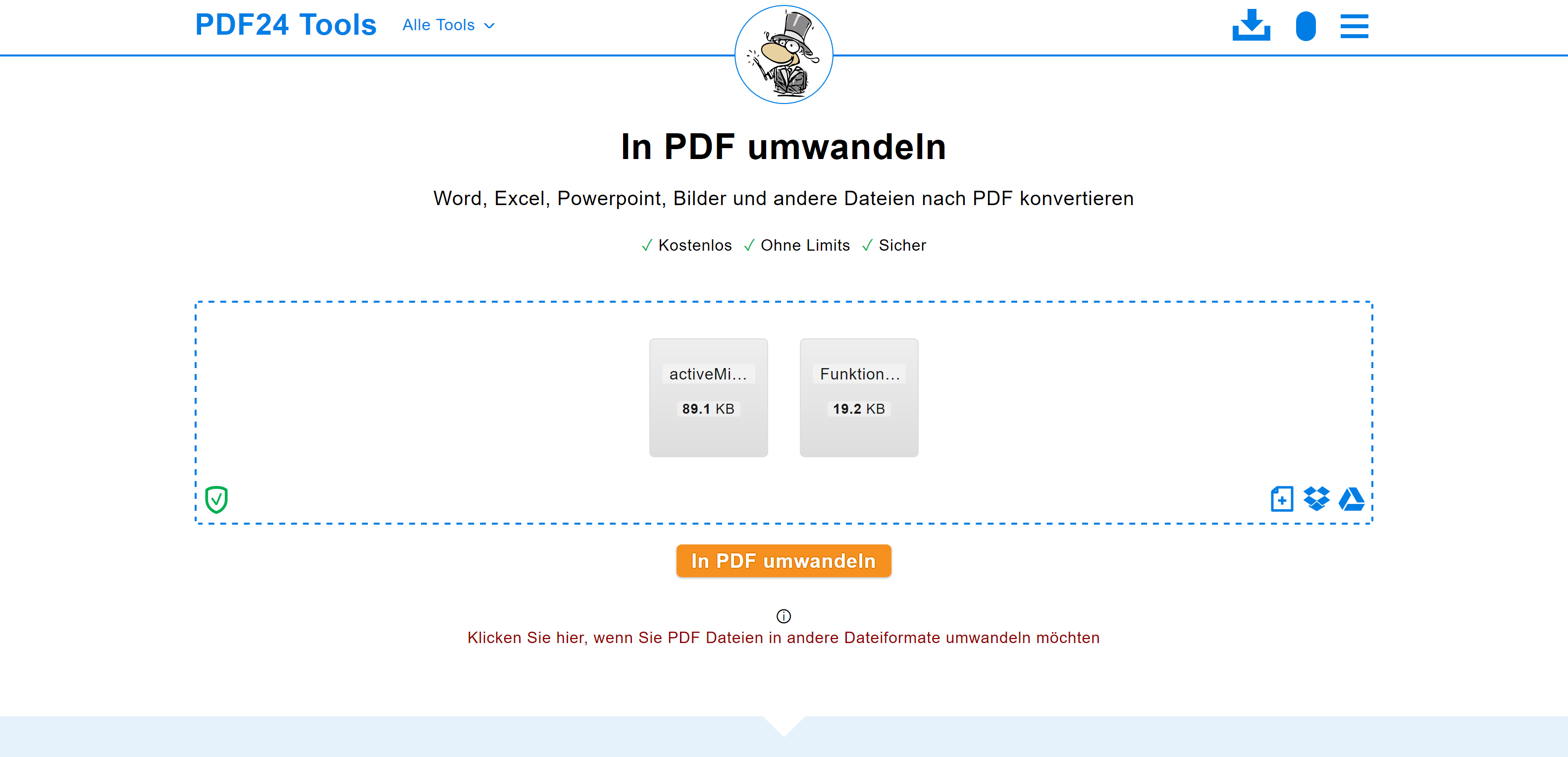 Word zu PDF mit PDF24 Online PDF Konverter